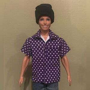Handcrafted purple polka dot doll shirt